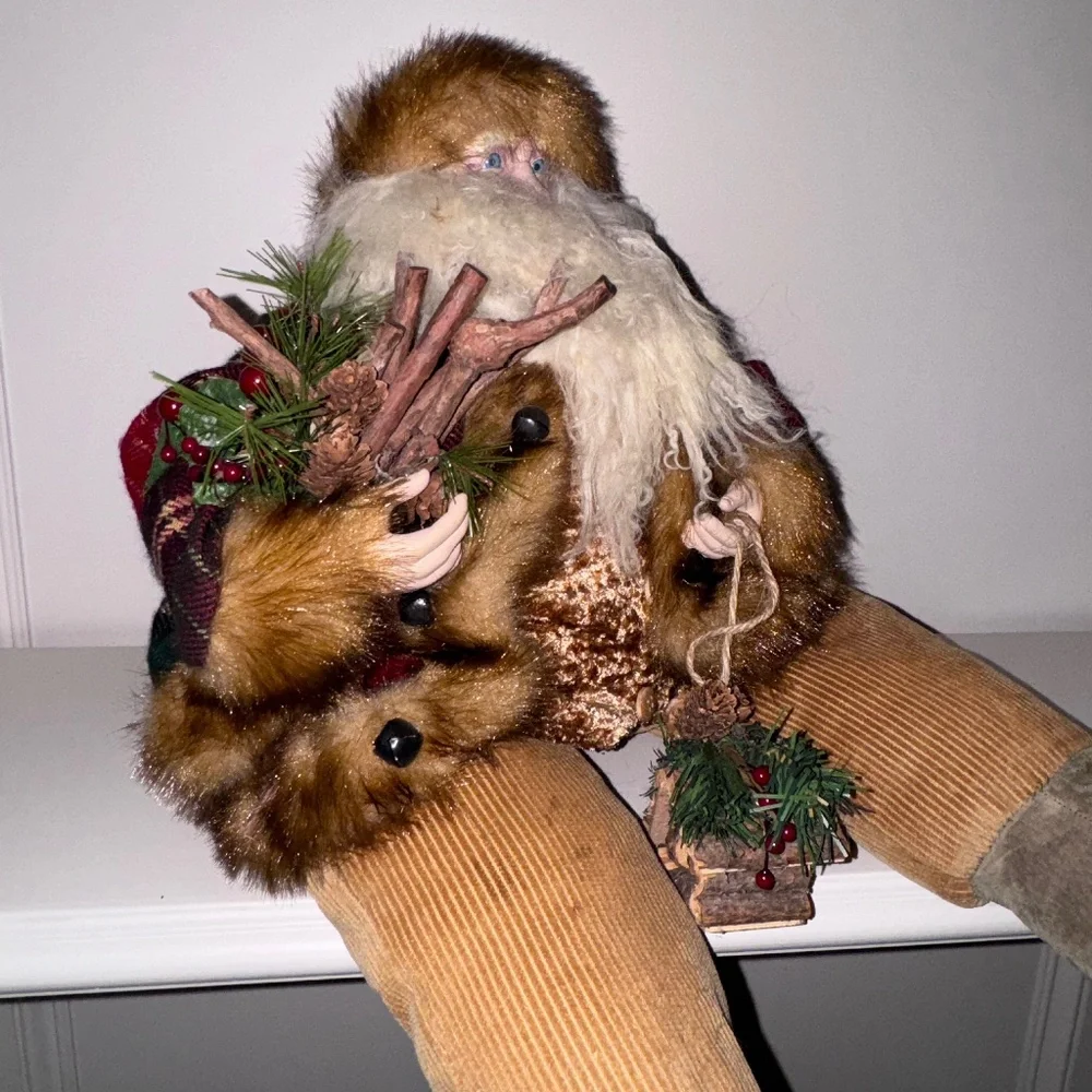 Vintage Santa Claus Shelf Sitter Red/Green Plaid Birdhouse Pinecones Berries - Picture 7 of 7